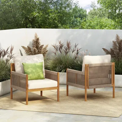 Streamdale Furniture Streamdale Woven Outdoor Lounge Chairs - Wood Frame & Cushions (set Of 2)