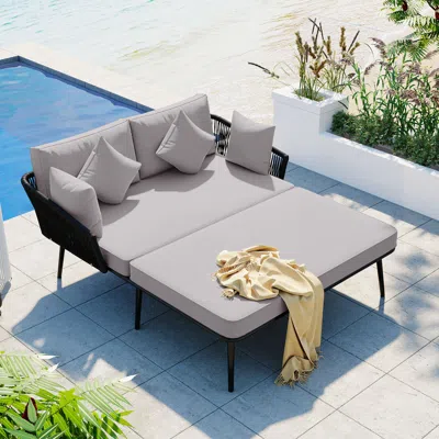 Streamdale Furniture Streamdale Woven Patio Daybed Set For 2 With Washable Cushions