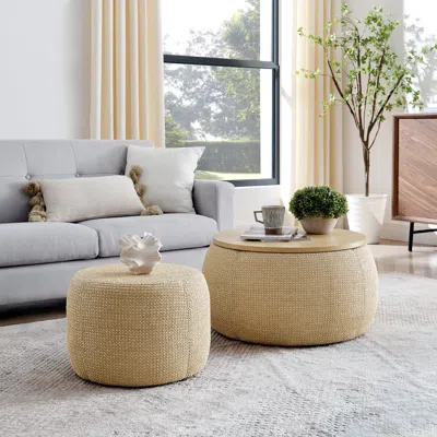 Streamdale Furniture Streamdale Woven Rattan Storage Ottoman With Dual Function