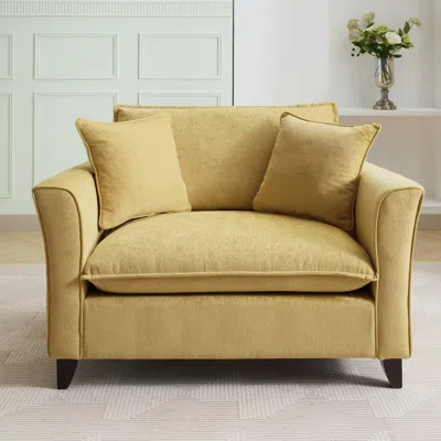 Streamdale Furniture Streamdale Yellow Chenille Oversized Armchair, Comfy Chair And A Half Single Sofa With Pillow In Multi