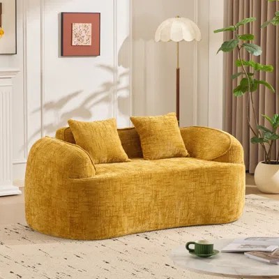 Streamdale Furniture Streamdale Yellow Curved Two-person Sofa With Armrests And Two Pillows.