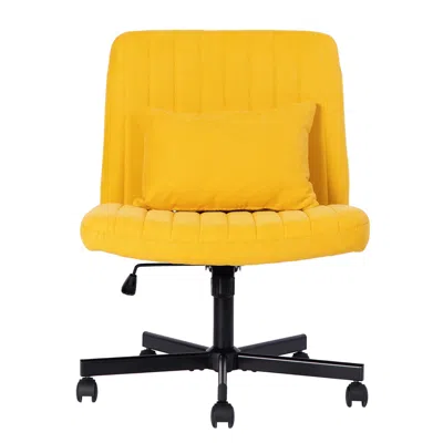Streamdale Furniture Streamdale Yellow Linen Armless Office Chair With Wheels