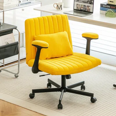 Streamdale Furniture Streamdale Yellow Linen Ergonomic Office Chair With Wheels
