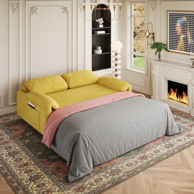 Streamdale Furniture Streamdale Yellow Velvet Sofa Bed - Converts To Retractable Bed
