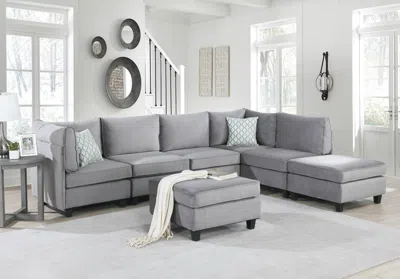 Streamdale Furniture Streamdale Zelmira Gray Velvet 7 Piece Modular Sectional Sofa