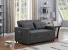 Streamdale Furniture Streamdale Zoey Dark Gray Linen Convertible Sleeper Loveseat With Side Pocket