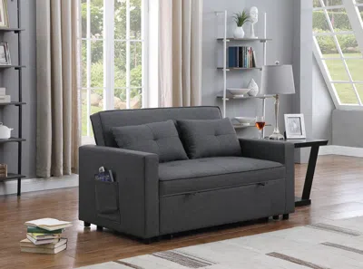 Streamdale Furniture Streamdale Zoey Dark Gray Linen Convertible Sleeper Loveseat With Side Pocket
