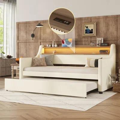 Streamdale Furniture Twin Daybed With Trundle, Charging Station, Led Lights