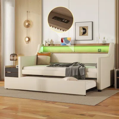 Streamdale Furniture Twin Daybed With Trundle, Charging Station, Led Lights
