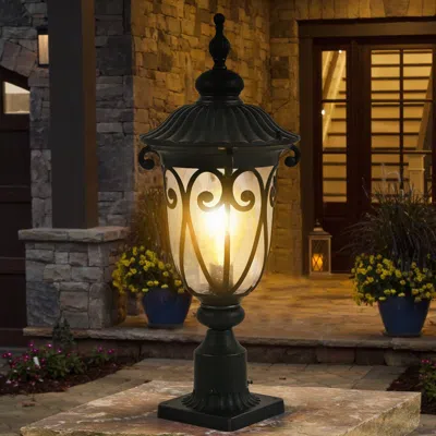 Streamdale Furniture Vintage Post Lantern Aluminum With Bubble Glass