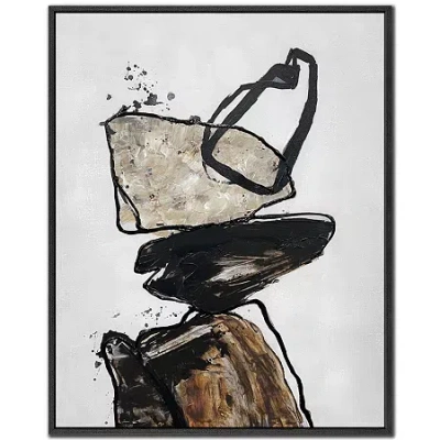 Streamline Art Balancing Stones I Framed Canvas Art In Black