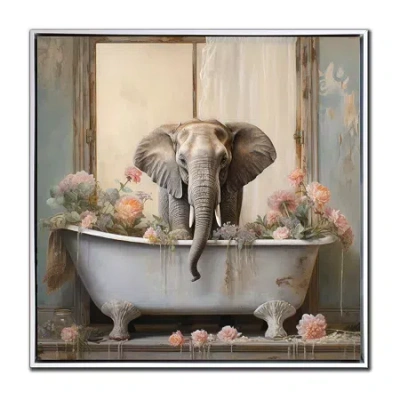 Streamline Art Bathroom Elephant Joy Hand Embellished Canvas Art In Multi