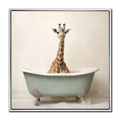 Streamline Art Bathroom Giraffe Joy Hand Embellished Canvas Art In Multi