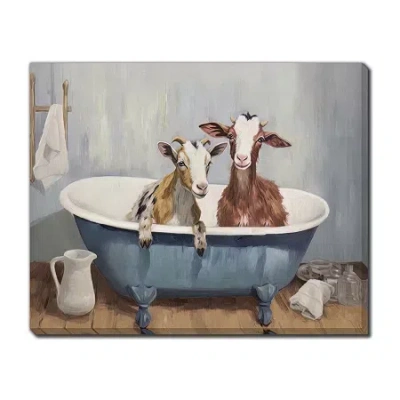 Streamline Art Bathtub Goats I Hand Embellished Canvas Art In Multi