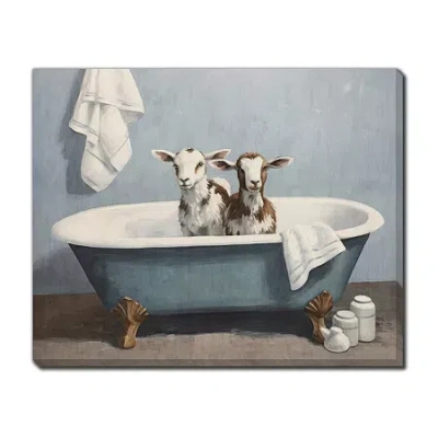 Streamline Art Bathtub Goats Ii Hand Embellished Canvas Art In Blue