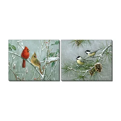 Streamline Art Birds In Sumac Embellished Canvas Art In Green