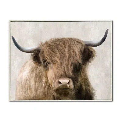 Streamline Art Caramel Cow Framed Canvas Art In Brown