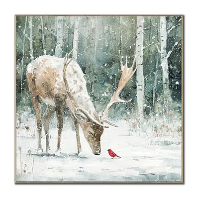 Streamline Art Cardinalâs Greeting Embellished Canvas Art In Green