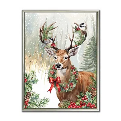 Streamline Art Christmas Deer In The Forest Embellished Canvas Art In Brown