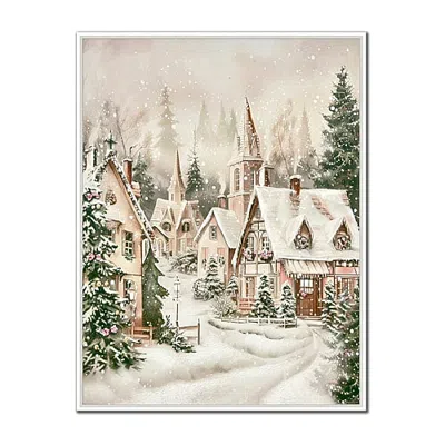 Streamline Art Cozy Christmas Village Embellished Canvas Art In White