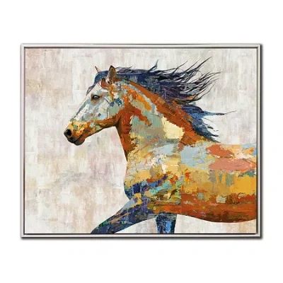 Streamline Art Dappled Horse Hand Embellished Canvas Art In Red