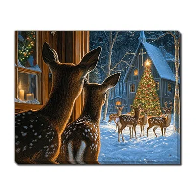 Streamline Art Deer At The Church Christmas Light-up Canvas Art In Brown