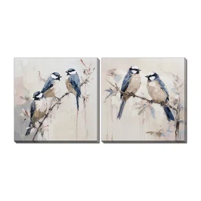 Streamline Art Elegant Bird Silhouettes Hand Embellished Canvas Art In Blue