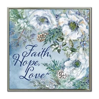 Streamline Art Faith Hope Love Hand Embellished Canvas Art In Blue
