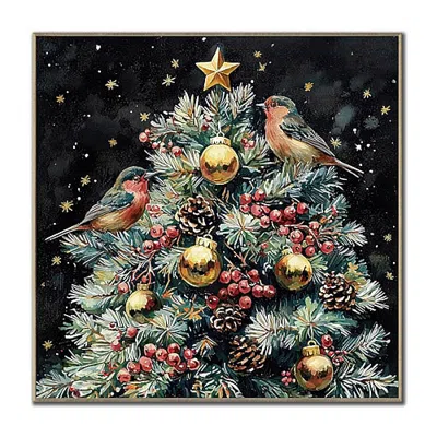 Streamline Art Feathered Noel Embellished Canvas Art In Green