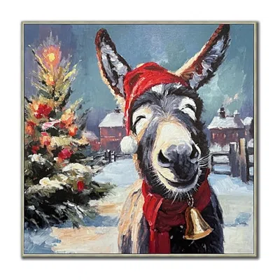 Streamline Art Festive Donkey Embellished Canvas Art In Gray
