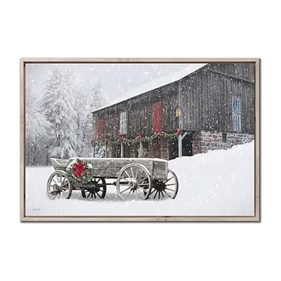 Streamline Art Festive Snowfall Embellished Canvas Art In Gray