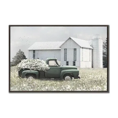 Streamline Art Flowers On The Farm Framed Canvas Art In Green