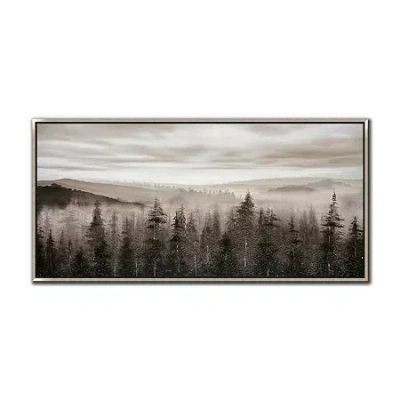 Streamline Art Foggy Mountain Pines Hand Embellished Canvas Art In Brown