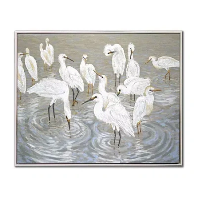 Streamline Art Herons And Egrets Hand Embellished Canvas Art In White
