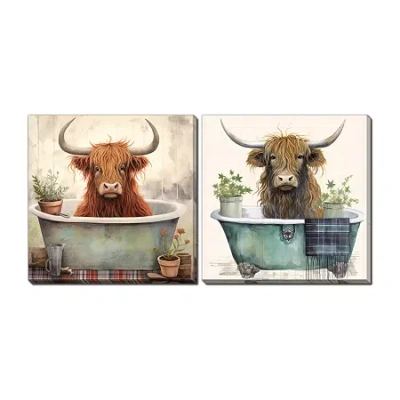 Streamline Art Highland Bath Hand Embellished Canvas Art In Brown