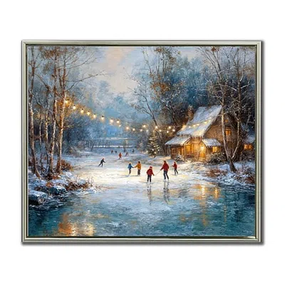Streamline Art Ice Skating Embellished Canvas Art In Blue