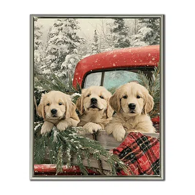 Streamline Art Lab Puppies Christmas Pickup Embellished Canvas Art In Brown