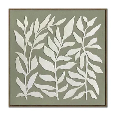 Streamline Art Leafy Silhouettes 3d Oil Painting Framed Canvas Art In Green