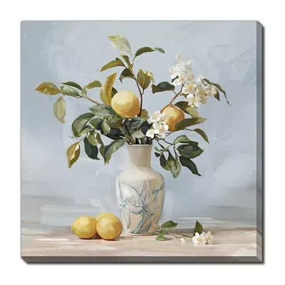 Streamline Art Lemon Blossom I Hand Embellished Canvas Art In Blue