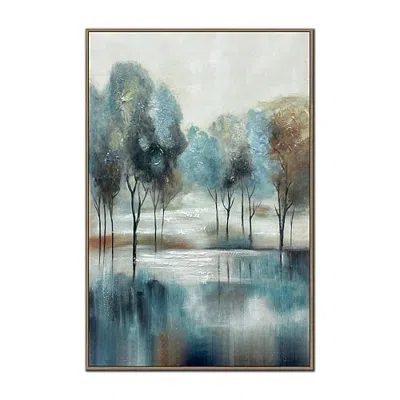 Streamline Art Misty Grove I Hand Embellished Canvas Art In Blue
