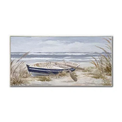 Streamline Art Morning Paddle Hand Embellished Canvas Art In Blue