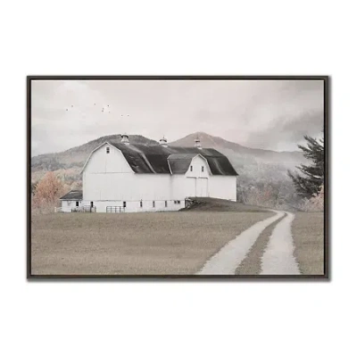 Streamline Art Mountain Farm Framed Canvas Art In White