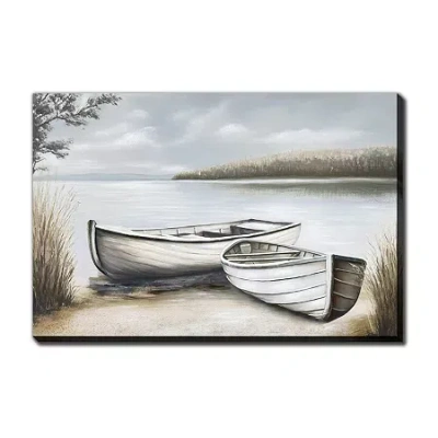 Streamline Art Quiet Canoes Canvas Art In Gray