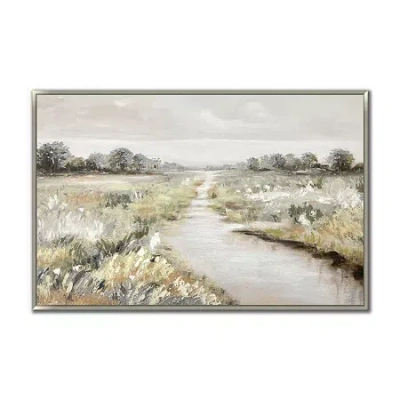 Streamline Art Quiet Meadow Hand Embellished Canvas Art In Green