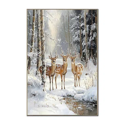 Streamline Art Reindeer Trio Embellished Canvas Art In Brown