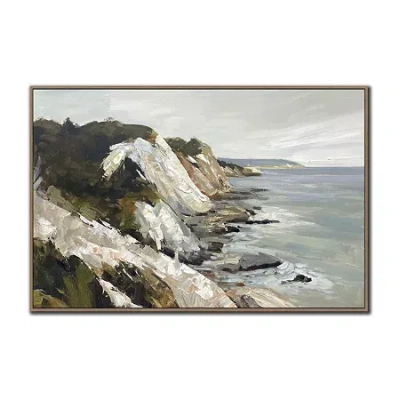 Streamline Art Rocky Coastline Framed Canvas Art In Green