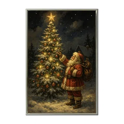 Streamline Art Santa Decorating Tree Embellished Canvas Art In Red