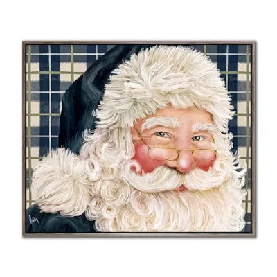Streamline Art Santa In Navy Hand Embellished Canvas Art In Blue