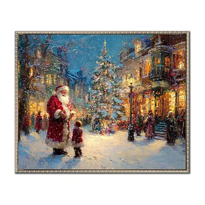 Streamline Art Santa In The Town Center Embellished Canvas Art In Red