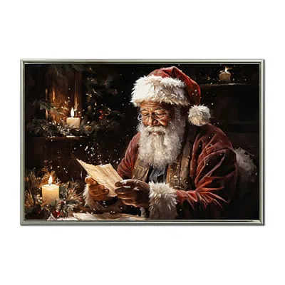 Streamline Art Santa Reading A Letter Embellished Canvas Art In Red